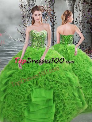 Organza Sweetheart Sleeveless Lace Up Beading and Ruffles Quinceanera Dress in Green