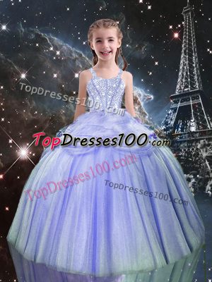 Discount Lilac Lace Up Straps Beading Little Girls Pageant Dress Wholesale Tulle Sleeveless