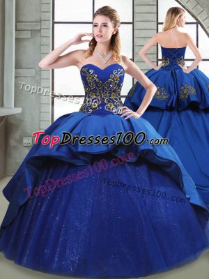 High Class Blue Quinceanera Dress Sweetheart Sleeveless Court Train Lace Up
