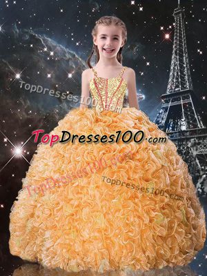 Organza Sleeveless Floor Length Party Dress for Girls and Beading and Ruffles