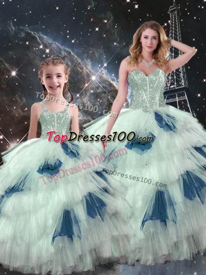 Multi-color Quinceanera Dresses Military Ball and Sweet 16 and Quinceanera with Beading and Ruffled Layers Sweetheart Sleeveless Lace Up