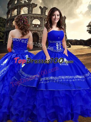 Decent Sleeveless Zipper Floor Length Embroidery and Ruffled Layers Sweet 16 Quinceanera Dress
