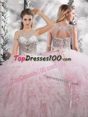 Ball Gowns Sweet 16 Dresses Baby Pink Scoop Tulle Sleeveless Floor Length Lace Up