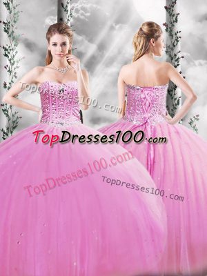Glittering Sweetheart Sleeveless Sweet 16 Dress Floor Length Beading Lilac Tulle