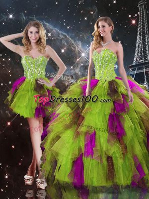 Traditional Multi-color Ball Gown Prom Dress Military Ball and Sweet 16 with Ruffles Sweetheart Sleeveless Lace Up