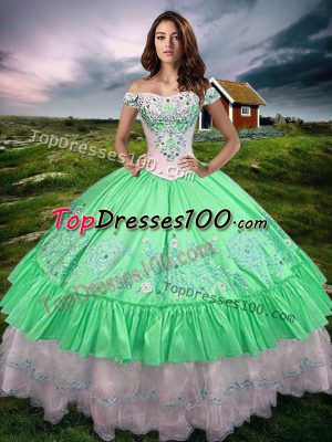 Nice Ball Gowns Sweet 16 Dresses Green Off The Shoulder Taffeta Sleeveless Floor Length Lace Up