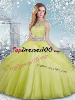 Affordable Yellow Green Sleeveless Tulle Clasp Handle Quinceanera Dress for Military Ball and Sweet 16 and Quinceanera