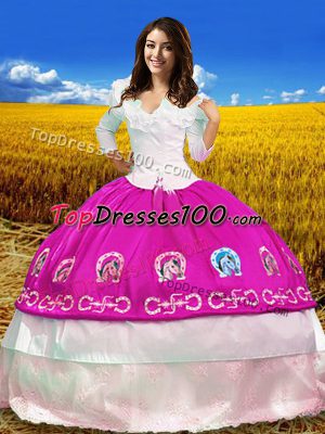 Modern Embroidery Quinceanera Gown Multi-color Lace Up 3 4 Length Sleeve Floor Length