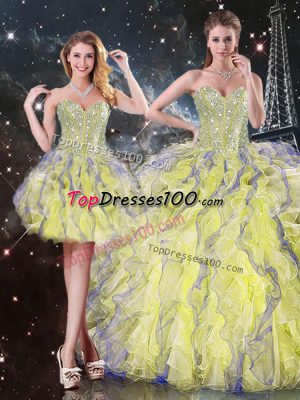 High Class Sleeveless Beading and Ruffles Lace Up Quinceanera Gown