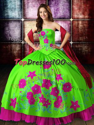 Multi-color Sleeveless Floor Length Embroidery Lace Up Sweet 16 Dress