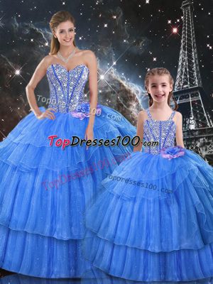 Modern Floor Length Lace Up Quinceanera Gowns Baby Blue for Military Ball and Sweet 16 and Quinceanera with Ruffled Layers