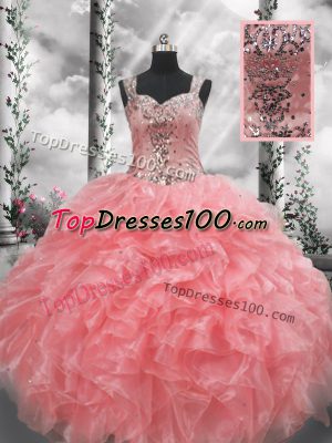 Straps Sleeveless Organza Sweet 16 Quinceanera Dress Beading and Ruffles Zipper