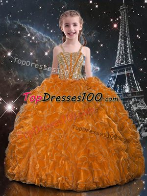 Stunning Beading and Ruffles Custom Made Orange Red Lace Up Sleeveless Floor Length