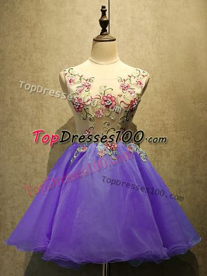 Fantastic Purple Organza Lace Up Scoop Sleeveless Mini Length Prom Dress Appliques