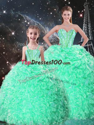 Apple Green Sweetheart Lace Up Beading and Ruffles Quince Ball Gowns Sleeveless