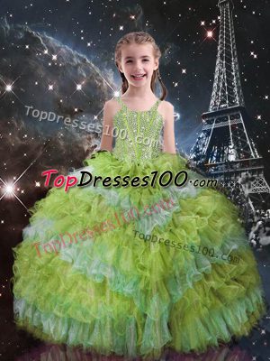Floor Length Ball Gowns Sleeveless Yellow Green Party Dress for Toddlers Lace Up