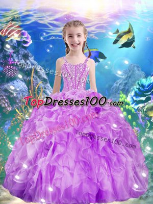 Lilac Sleeveless Beading and Ruffles Floor Length Casual Dresses