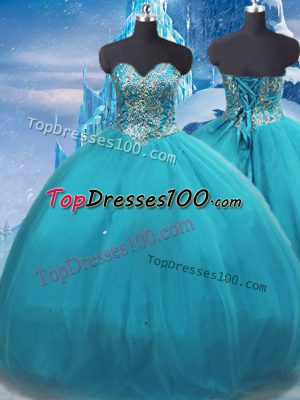 Exquisite Teal Ball Gowns Tulle Sweetheart Sleeveless Appliques Floor Length Lace Up Quinceanera Dresses