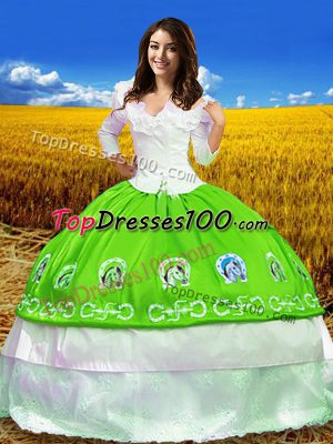 High End Off The Shoulder 3 4 Length Sleeve Taffeta Quinceanera Dress Embroidery Lace Up