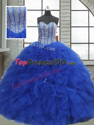 Ideal Sweetheart Sleeveless Organza Quinceanera Dresses Beading and Ruffles and Sequins Lace Up