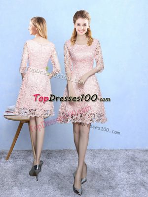 Sweet A-line Vestidos de Damas Baby Pink Scoop Lace Half Sleeves Mini Length Zipper