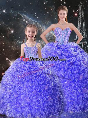 Shining Sweetheart Sleeveless Vestidos de Quinceanera Floor Length Beading and Ruffles Purple Organza