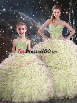 Ball Gowns Quinceanera Dress Yellow Green Sweetheart Organza Sleeveless Floor Length Lace Up