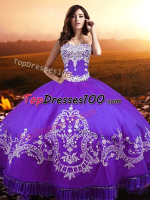 Beading and Appliques Quinceanera Dress Purple Lace Up Sleeveless Floor Length