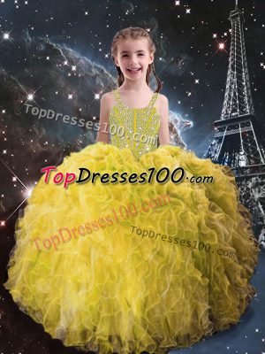 Trendy Sleeveless Lace Up Floor Length Beading and Ruffles Little Girl Pageant Dress