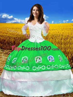 Floor Length Green Sweet 16 Quinceanera Dress Taffeta 3 4 Length Sleeve Embroidery