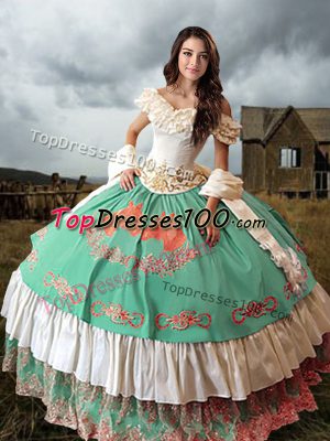 Delicate Sleeveless Brush Train Embroidery and Ruffled Layers Lace Up Quinceanera Gown