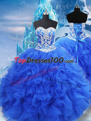 Sleeveless Beading and Ruffles Lace Up 15th Birthday Dress