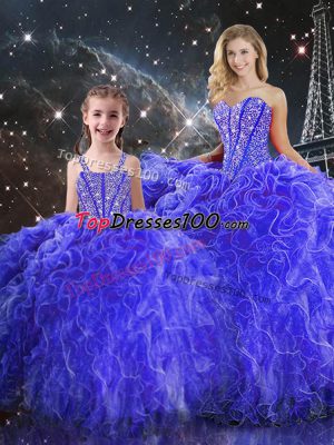 Floor Length Ball Gowns Sleeveless Blue Ball Gown Prom Dress Lace Up
