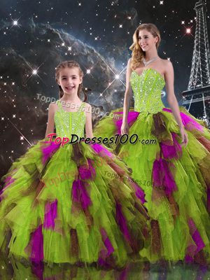 Glorious Multi-color Tulle Lace Up Sweetheart Sleeveless Floor Length Sweet 16 Quinceanera Dress Ruffled Layers