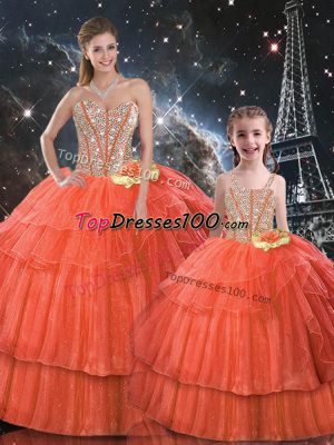 Discount Floor Length Rust Red Ball Gown Prom Dress Sweetheart Sleeveless Lace Up
