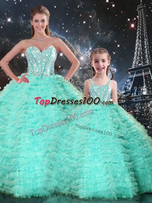 Flirting Apple Green Sweetheart Lace Up Beading and Ruffles 15 Quinceanera Dress Sleeveless