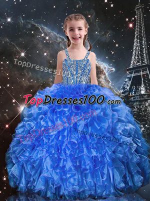 Organza Sleeveless Floor Length Girls Pageant Dresses and Beading and Ruffles