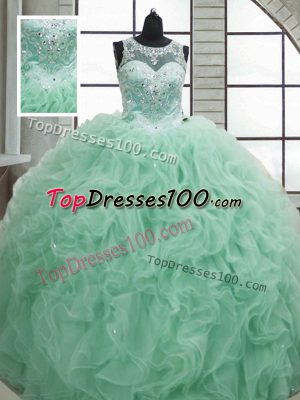 Floor Length Apple Green Vestidos de Quinceanera Scoop Sleeveless Lace Up