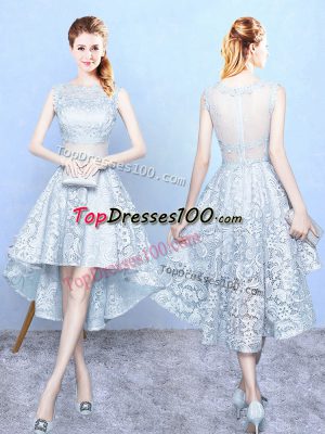 Sexy Light Blue Zipper Scoop Lace Dama Dress Lace Sleeveless