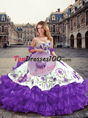 Lavender Sleeveless Organza Lace Up Quinceanera Gown for Military Ball and Sweet 16 and Quinceanera