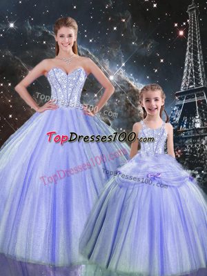 Fantastic Sweetheart Sleeveless Sweet 16 Dress Floor Length Beading Lavender Tulle