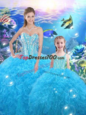 Dramatic Sleeveless Beading and Ruffles Lace Up 15th Birthday Dress