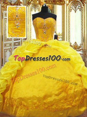 High Class Ball Gowns Sleeveless Gold Quinceanera Gowns Brush Train Lace Up