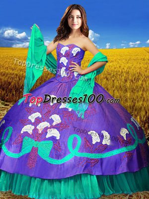Hot Selling Sweetheart Sleeveless Quince Ball Gowns Floor Length Embroidery Multi-color Taffeta