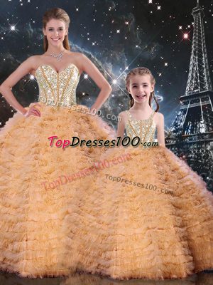 New Arrival Tulle Sweetheart Sleeveless Lace Up Beading and Ruffles Sweet 16 Dresses in Orange