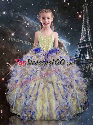 Unique Beading and Ruffles Kids Formal Wear Multi-color Lace Up Sleeveless Floor Length