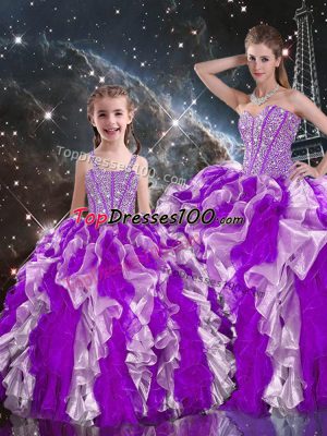 Custom Fit Multi-color Sweetheart Neckline Beading and Ruffles Vestidos de Quinceanera Sleeveless Lace Up