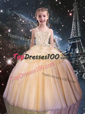 Custom Made Floor Length Ball Gowns Sleeveless Peach Party Dress Lace Up