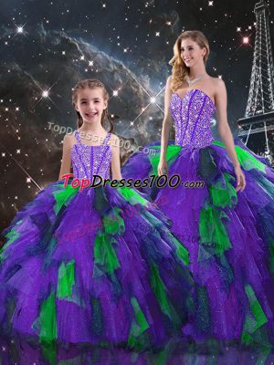 Beauteous Beading and Ruffles Sweet 16 Quinceanera Dress Multi-color Lace Up Sleeveless Floor Length