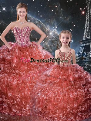 Beading and Ruffles Quinceanera Dress Rust Red Lace Up Sleeveless Floor Length